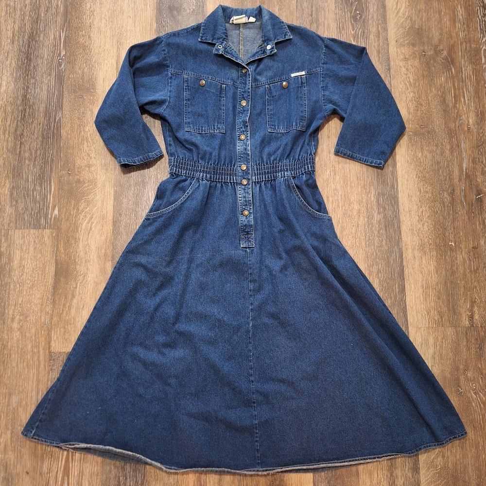 Denim Midi Shirt Dress - Blue - Picture 2 of 7